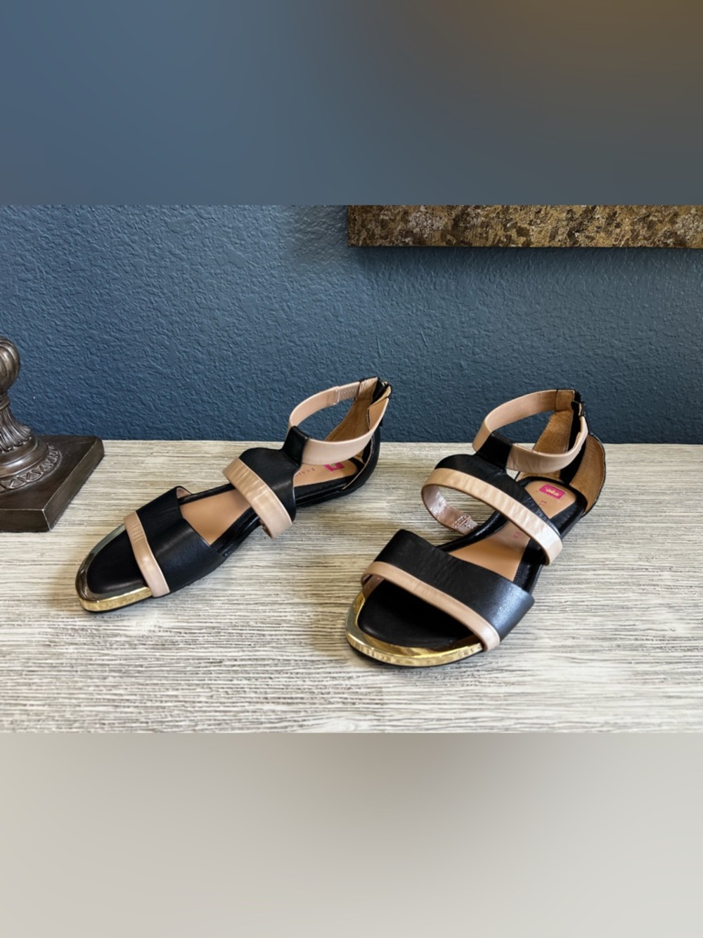 Elaine Turner Black and Nude Two-Tone Strappy Sandals
